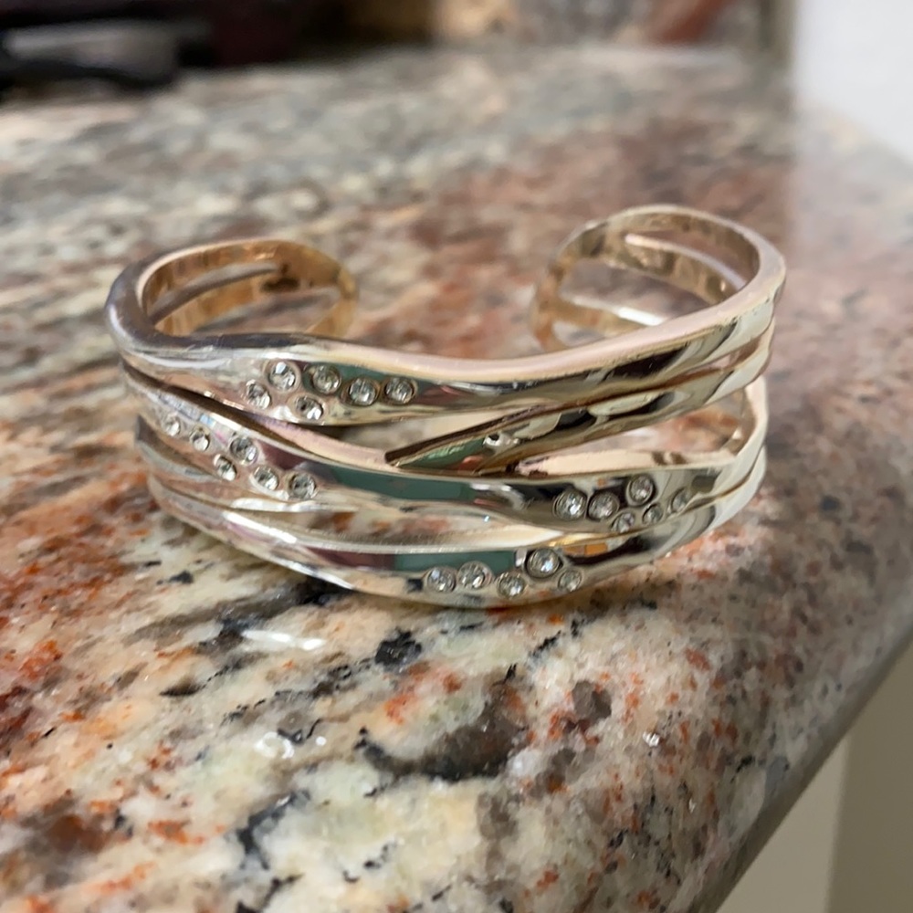 Rhinestone Cuff Silver Bracelet